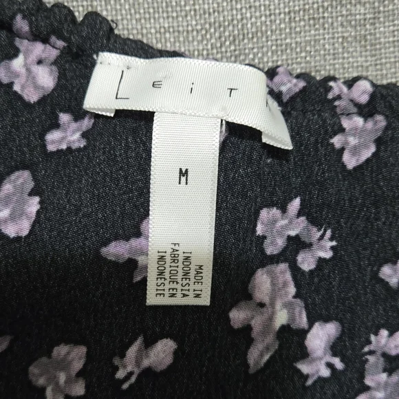 LEITH Floral One Shoulder Ruffle Asymmetric Hem Dress Black Lavender Size Medium - Picture 13 of 15